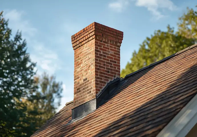 brick chimney atop a framed house