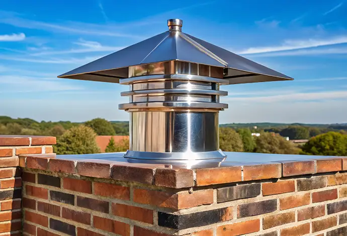 chimney cap featuring durable brushed stainless steel ensures long-lasting protection atop a classic brick